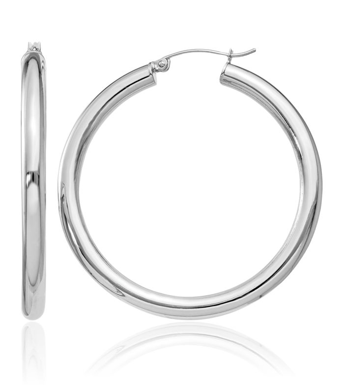 925 Sterling Silver 4mm Round Large Hoop Earrings