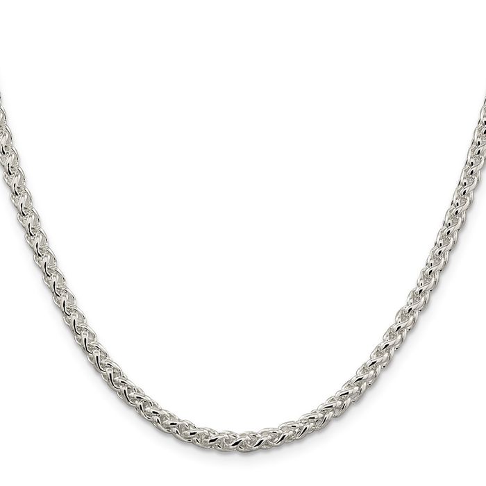 925 Sterling Silver 4mm Round Spiga Wheat Link Chain Necklace