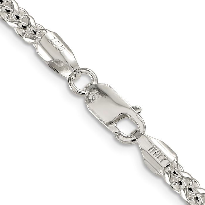 925 Sterling Silver 4mm Round Spiga Wheat Link Chain Necklace