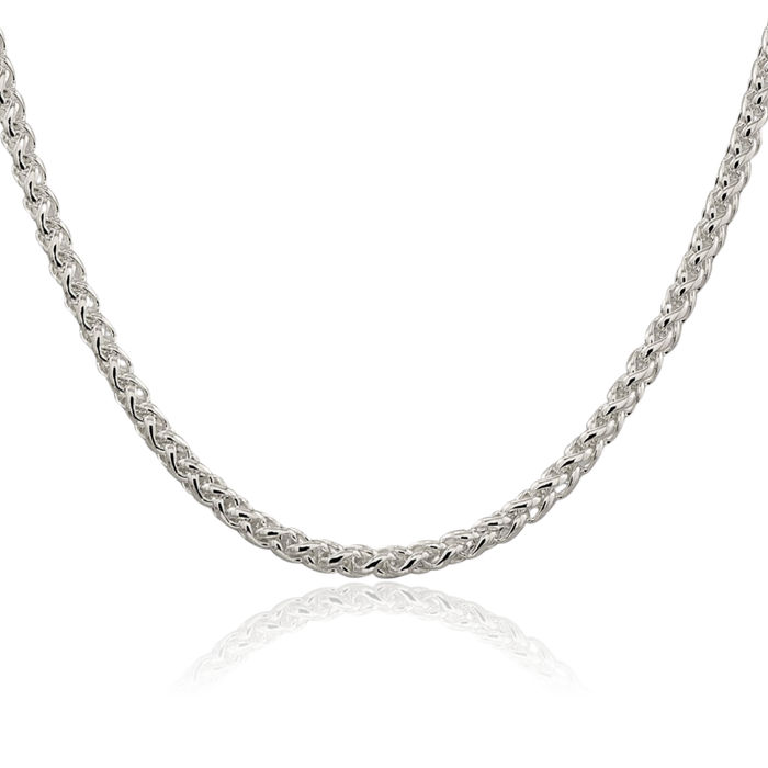 925 Sterling Silver 4mm Round Spiga Wheat Link Chain Necklace