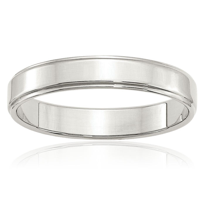 925 Sterling Silver 4mm Step Edge Plain Classic Wedding Band Ring