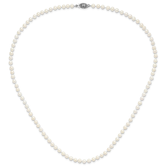 925 Sterling Silver 4mm White Near Round Freshwater Cultured Pearl Necklace Chain