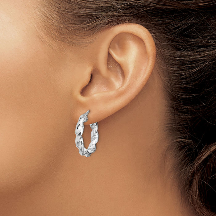 925 Sterling Silver Twisted Round Medium Hoop Earrings