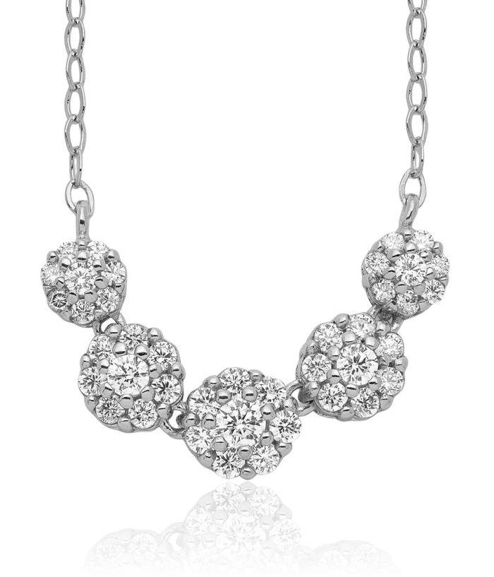 925 Sterling Silver 5 Cubic Zirconia CZ Circle Round Necklace Chain