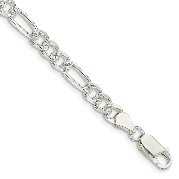 925 Sterling Silver 5.5mm Figaro Link Chain Bracelet