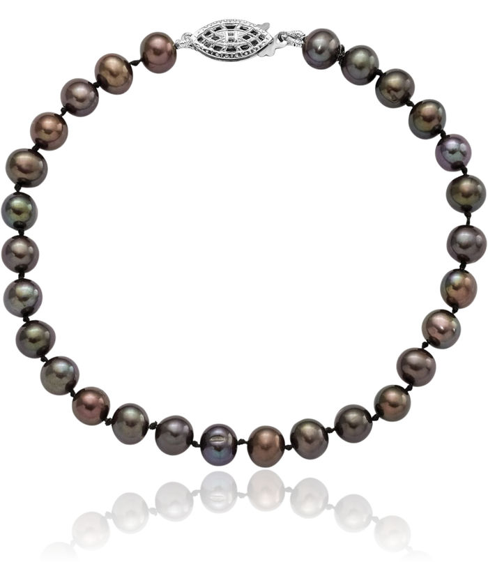 925 Sterling Silver 5mm Black Near Round Freshwater Cultured Pearl Chain Bracelet