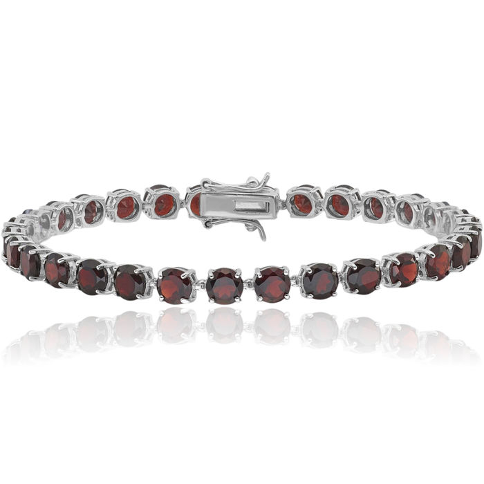 925 Sterling Silver 5mm Red Garnet Chain Gemstone Tennis Bracelet