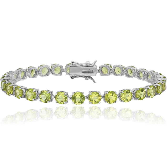 925 Sterling Silver 5mm Green Peridot Chain Gemstone Tennis Bracelet