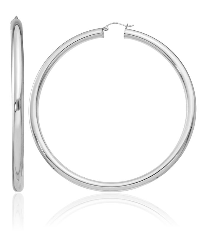 925 Sterling Silver 5mm Round Extra Large Hoop Earrings