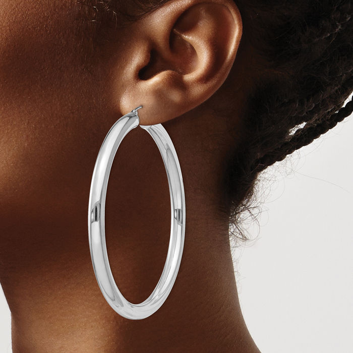 925 Sterling Silver 5mm Round Large Hoop Earrings