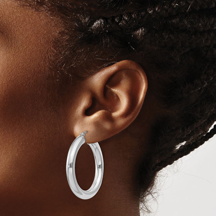 925 Sterling Silver 5mm Round Medium Hoop Earrings