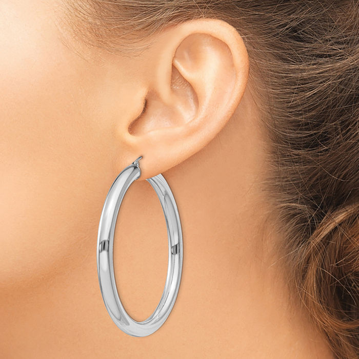 925 Sterling Silver 5mm Round Large Hoop Earrings