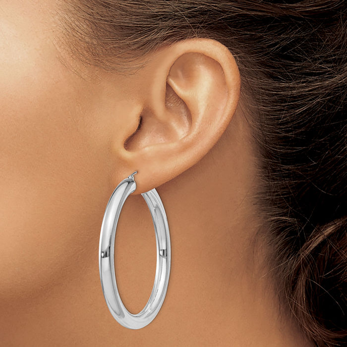 925 Sterling Silver 5mm Round Large Hoop Earrings