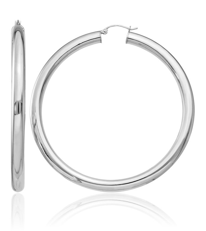 925 Sterling Silver 5mm Round Large Hoop Earrings
