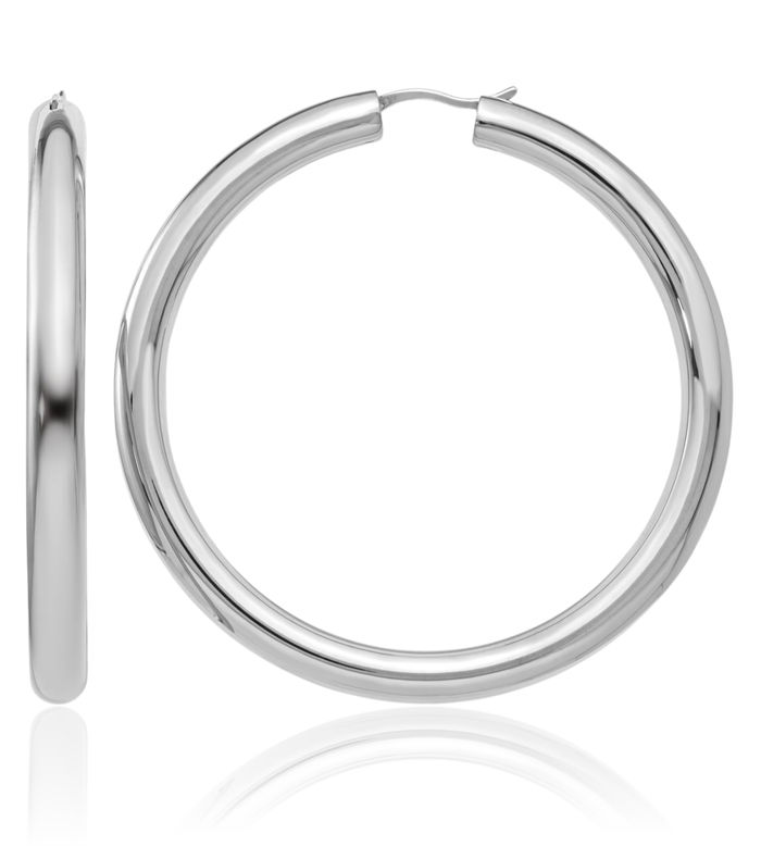 925 Sterling Silver 5mm Tube Round Large Hoop Earrings