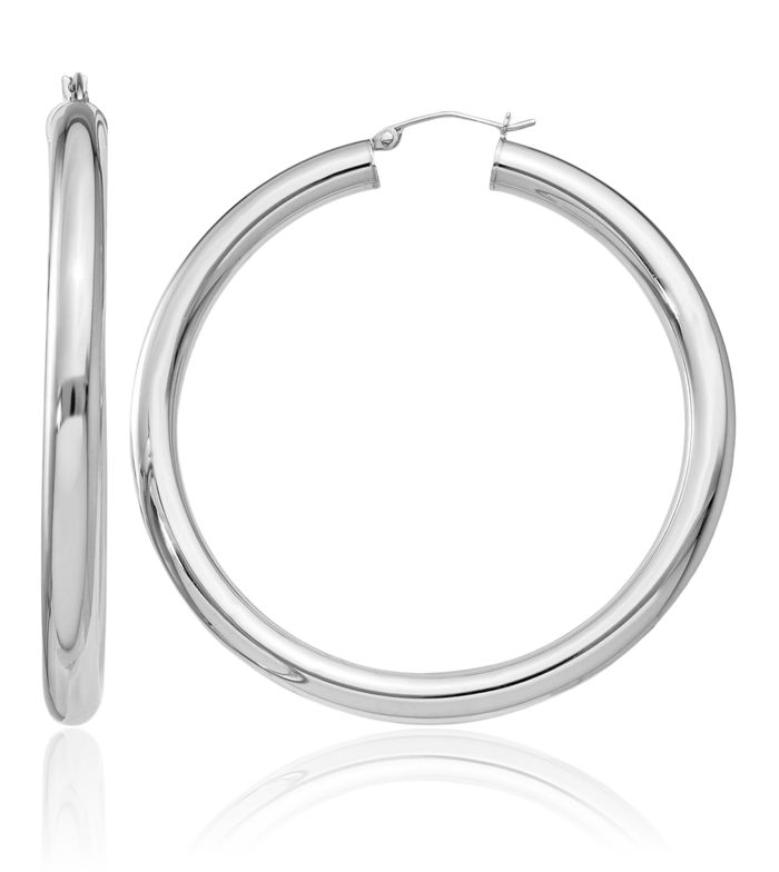 925 Sterling Silver 5mm Round Large Hoop Earrings