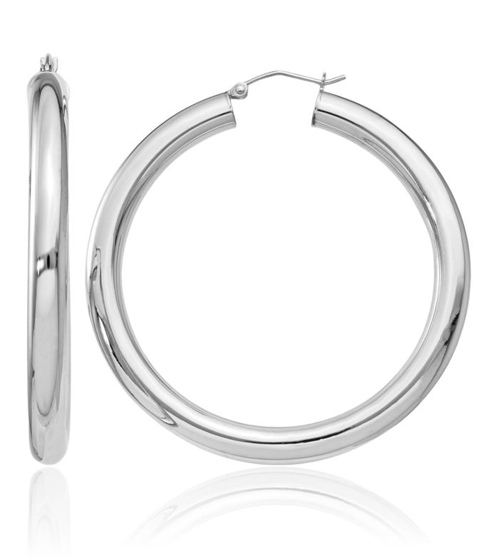 925 Sterling Silver 5mm Round Large Hoop Earrings