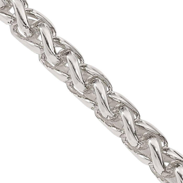 925 Sterling Silver 5mm Round Spiga Wheat Link Chain Necklace