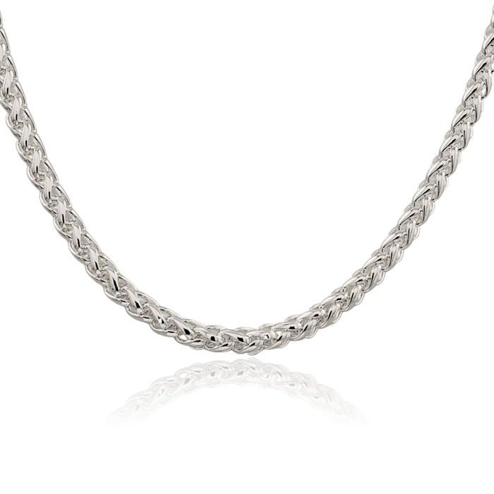 925 Sterling Silver 5mm Round Spiga Wheat Link Chain Necklace