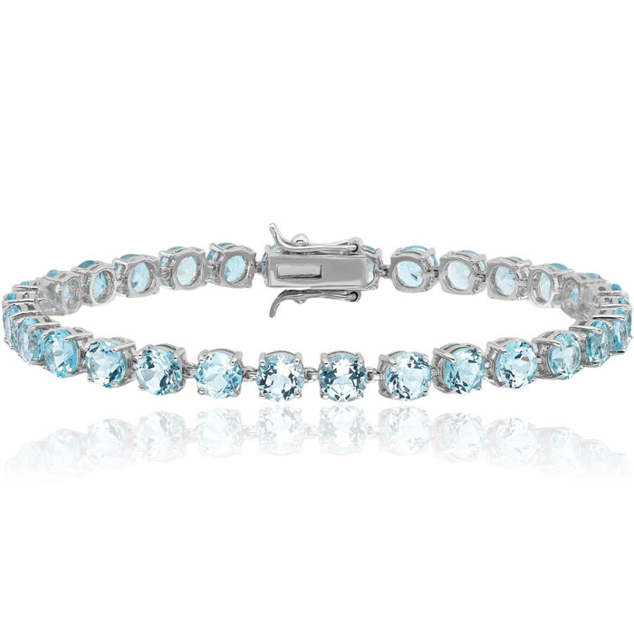 925 Sterling Silver 5mm Sky Blue Topaz Chain Gemstone Tennis Bracelet