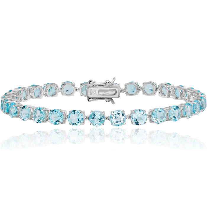 925 Sterling Silver 5mm Swiss Blue Topaz Chain Gemstone Tennis Bracelet