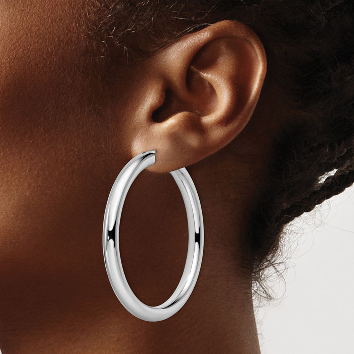 925 Sterling Silver 5mm Tube Round Large Hoop Earrings
