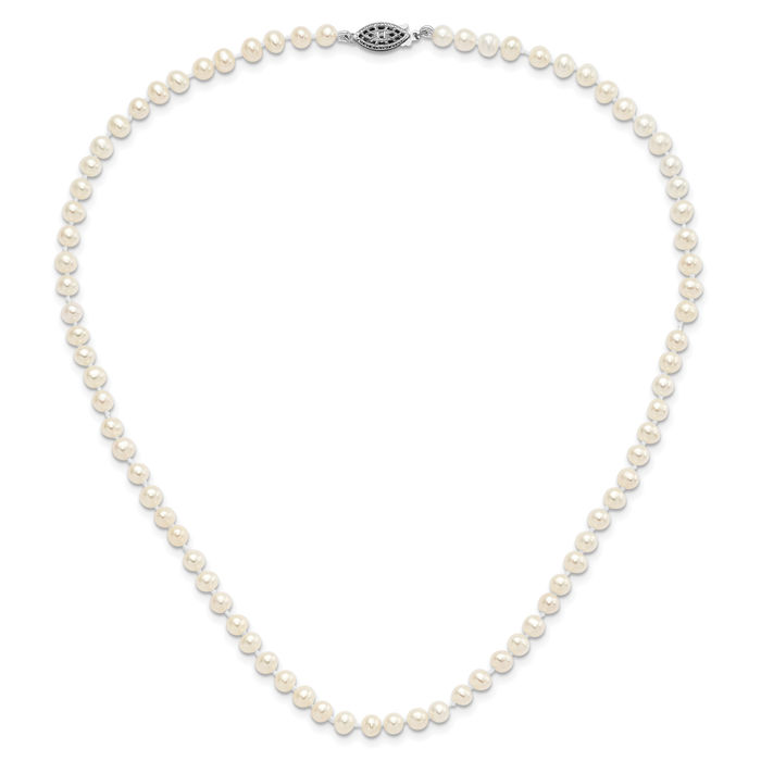 925 Sterling Silver 4mm White Near Round Freshwater Cultured Pearl Necklace Chain