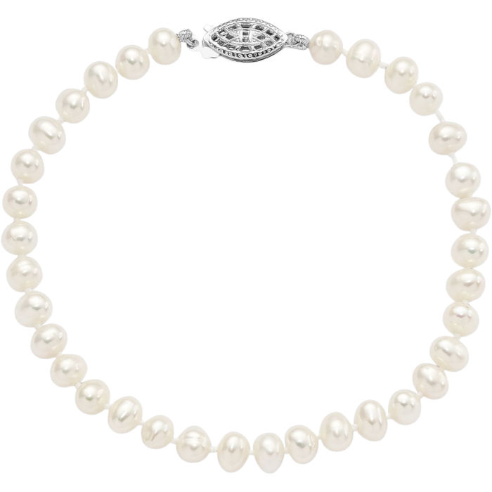 925 Sterling Silver 5mm White Near Round Freshwater Cultured Pearl Chain Bracelet