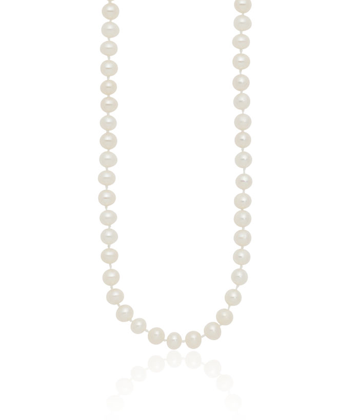 925 Sterling Silver 5mm White Near Round Freshwater Cultured Pearl Necklace Chain
