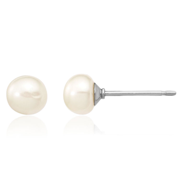 925 Sterling Silver 5mm White Round Freshwater Cultured Pearl Necklace Chain Bracelet Button Stud Earrings Set