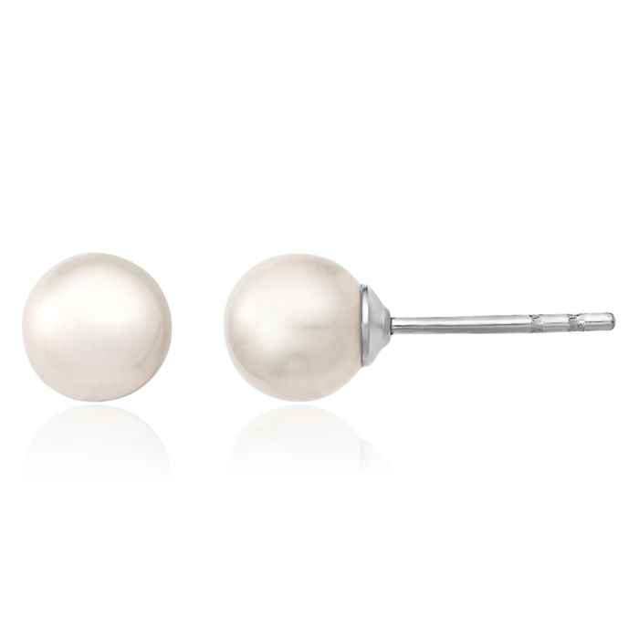 925 Sterling Silver 5mm White Round Freshwater Cultured Pearl Stud Earrings