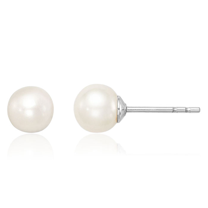 925 Sterling Silver 5mm White Round Freshwater Cultured Pearl Stud Earrings