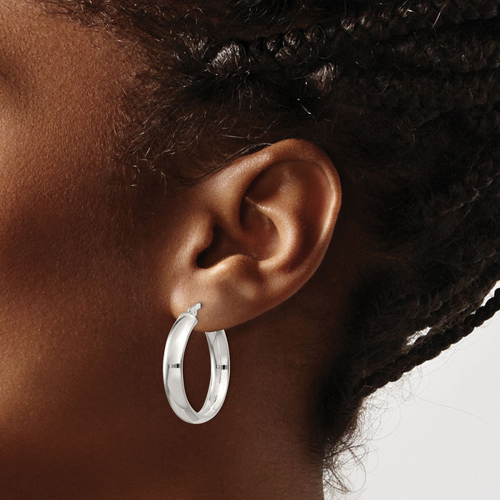 925 Sterling Silver 5x25mm Round Medium Hoop Earrings
