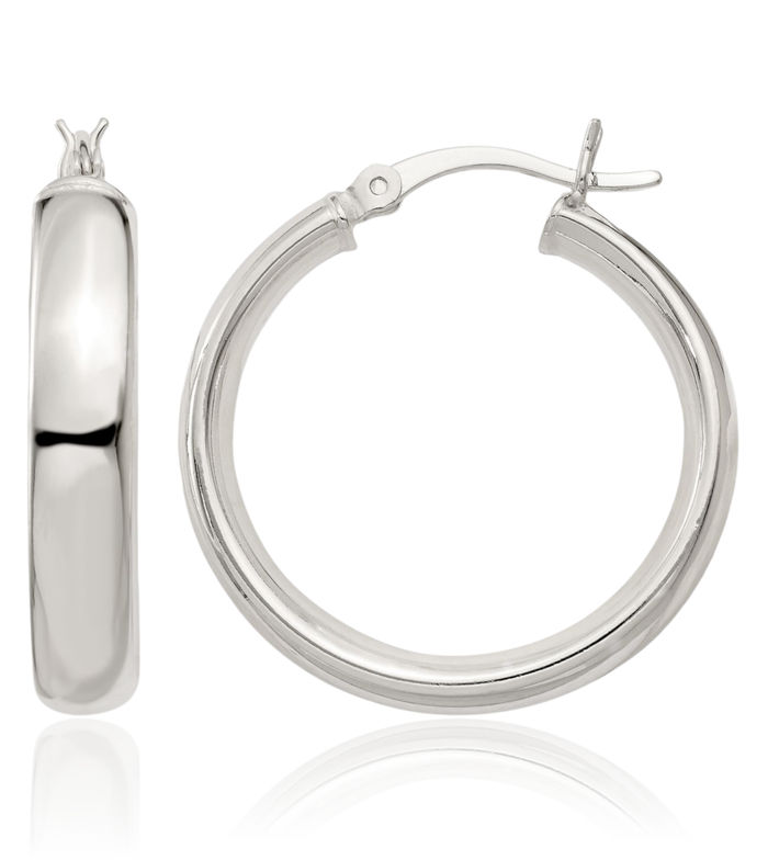 925 Sterling Silver 5x25mm Round Medium Hoop Earrings