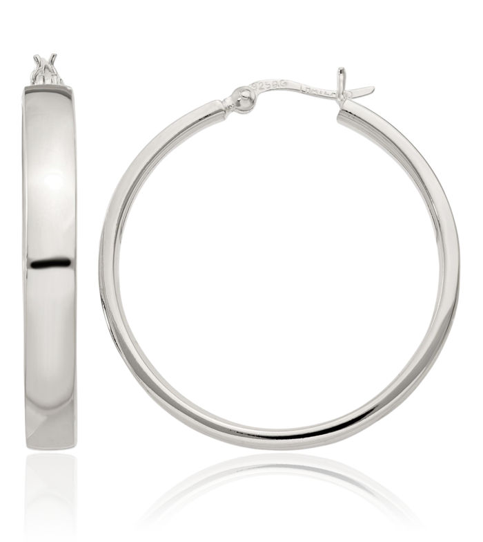 925 Sterling Silver 5x31mm Round Medium Hoop Earrings