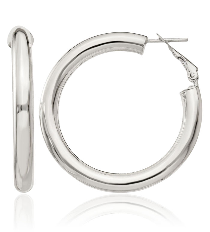 925 Sterling Silver 5x40mm Omega Clip Back Post Large Hoop Earrings