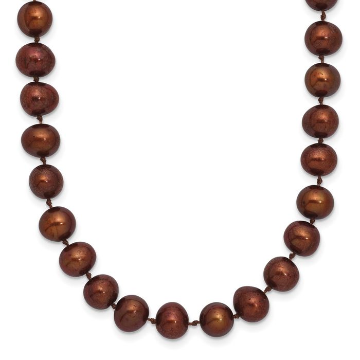 925 Sterling Silver 6mm Brown Near Round Freshwater Cultured Pearl Necklace Chain