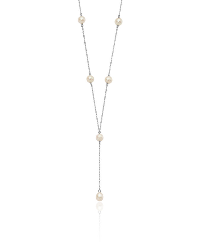 925 Sterling Silver 6 8mm White Teardrop Round Freshwater Cultured Pearl Station Y Drop Necklace Chain