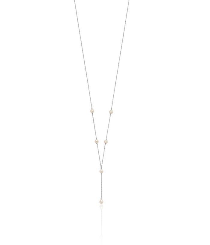 925 Sterling Silver 6 8mm White Teardrop Round Freshwater Cultured Pearl Station Y Drop Necklace Chain