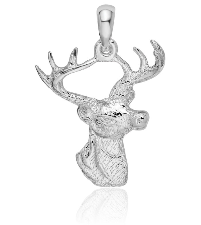 925 Sterling Silver 6 Point Buck Deer Head Profile Necklace Chain Pendant Charm