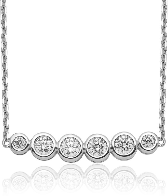 925 Sterling Silver 6 Stone Cubic Zirconia CZ Bar Chain Necklace