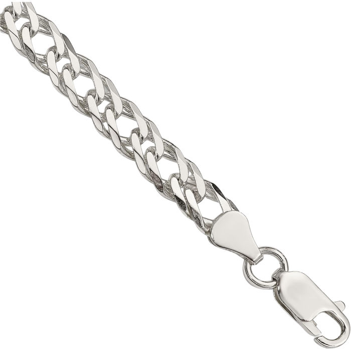 925 Sterling Silver 6.25mm 6 Side Double Curb Link Chain Bracelet