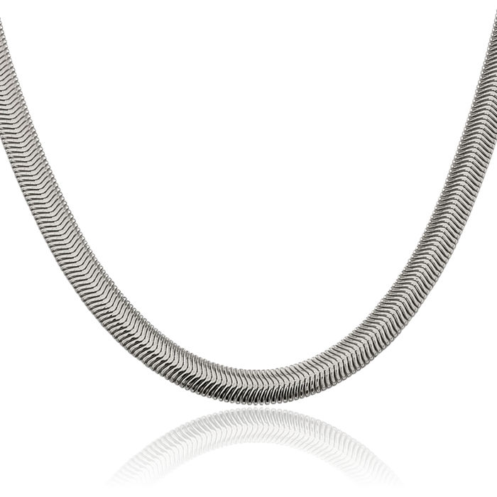 925 Sterling Silver 6.25mm Oval Cubetto Omega Snake Chain Herringbone Necklace