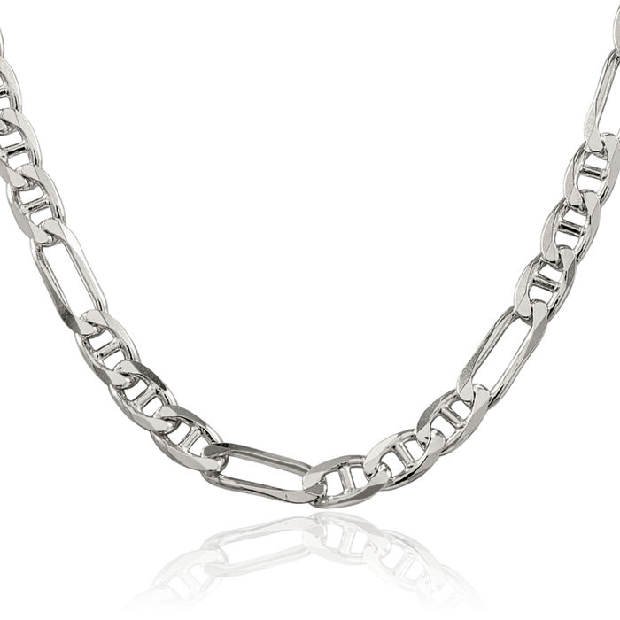 925 Sterling Silver 6.5mm Figaro Link Anchor Mariner Chain Necklace