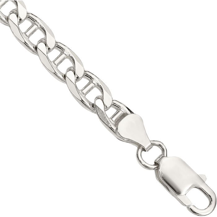 925 Sterling Silver 6.5mm Anchor Mariner Curb Link Chain Bracelet