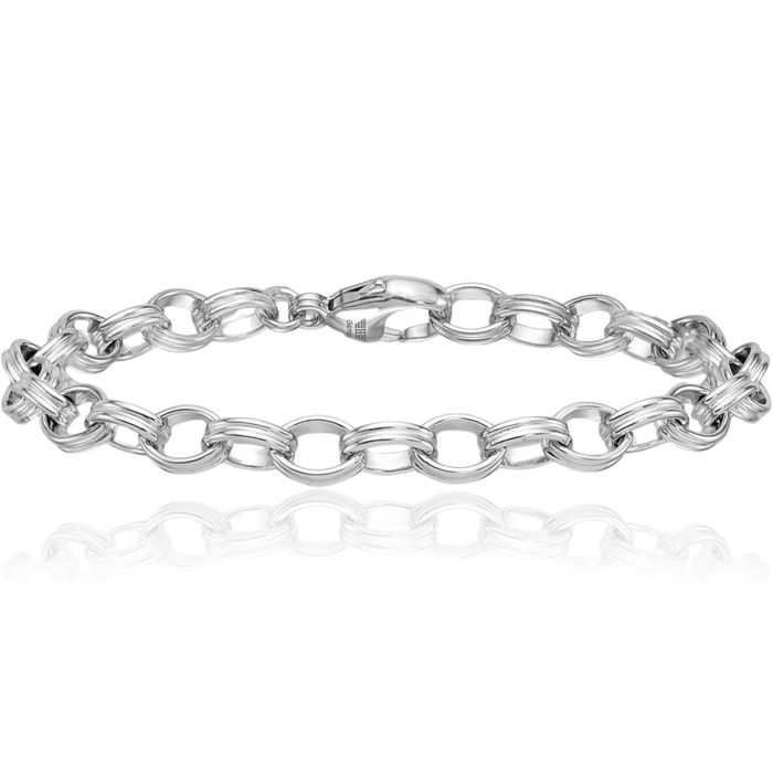 925 Sterling Silver 6.5mm Oval Cable Rolo Link Chain Bracelet