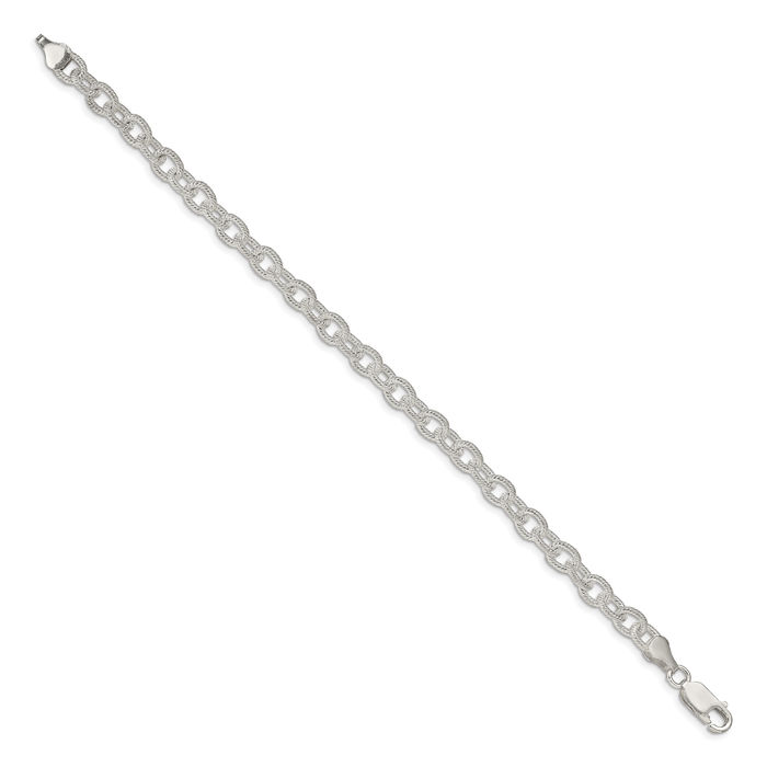 925 Sterling Silver 6.25mm Cable Rolo Link Chain Bracelet