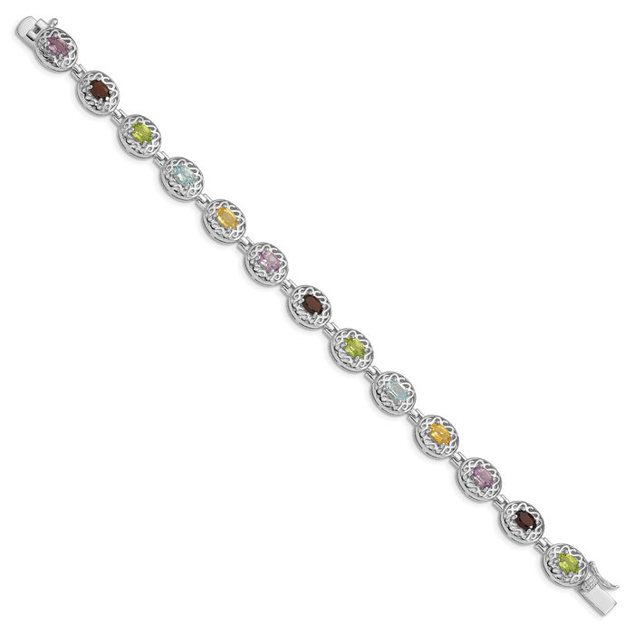 925 Sterling Silver Multi-color Rainbow Gemstone Tennis Bracelet