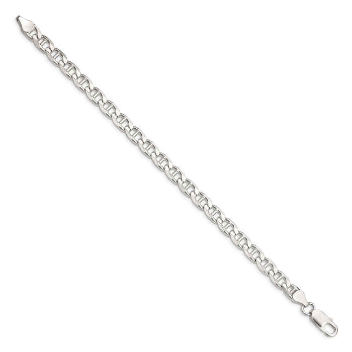 925 Sterling Silver 6.5mm Anchor Mariner Curb Link Chain Bracelet