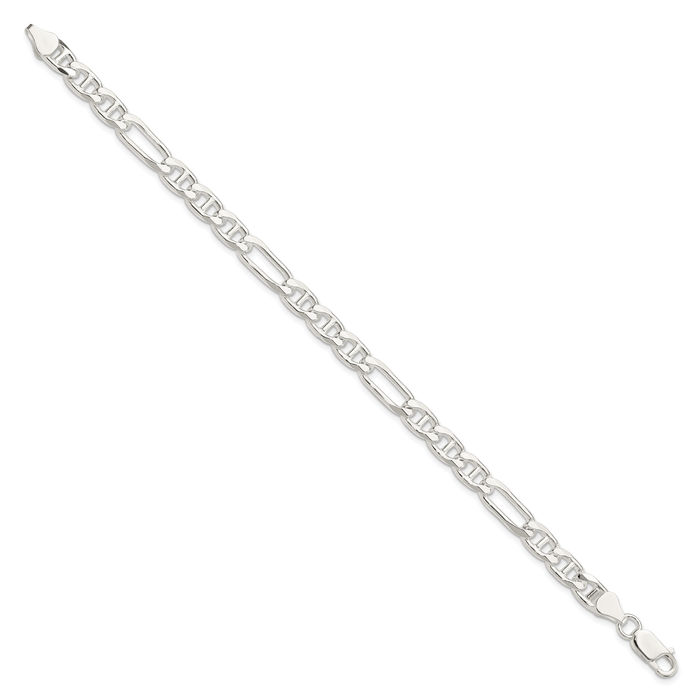 925 Sterling Silver 6.5mm Figaro Link Anchor Mariner Chain Bracelet